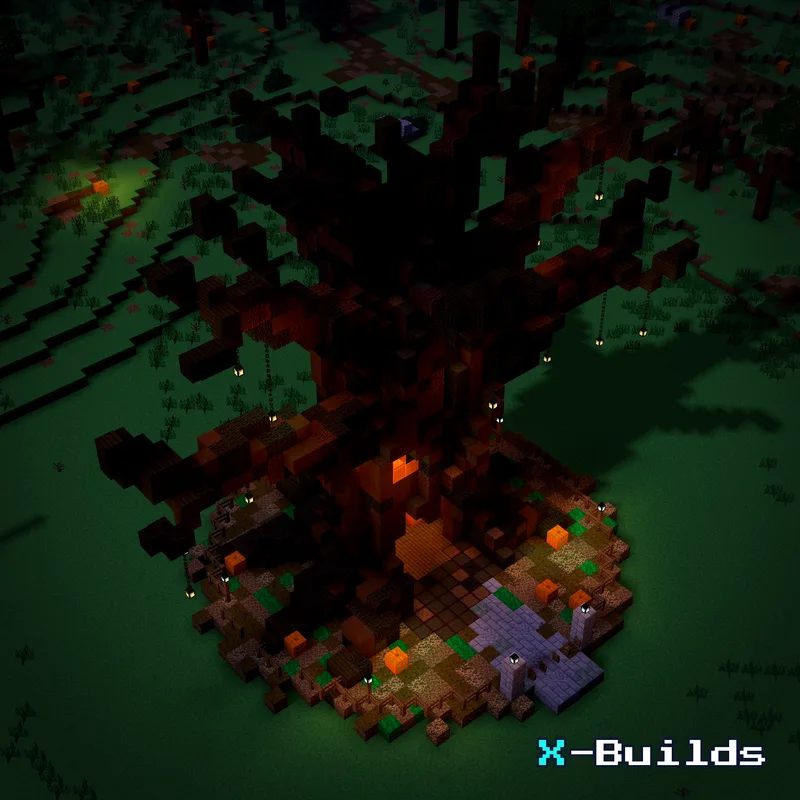Creepy Tree Entrance, a Minecraft decoration build