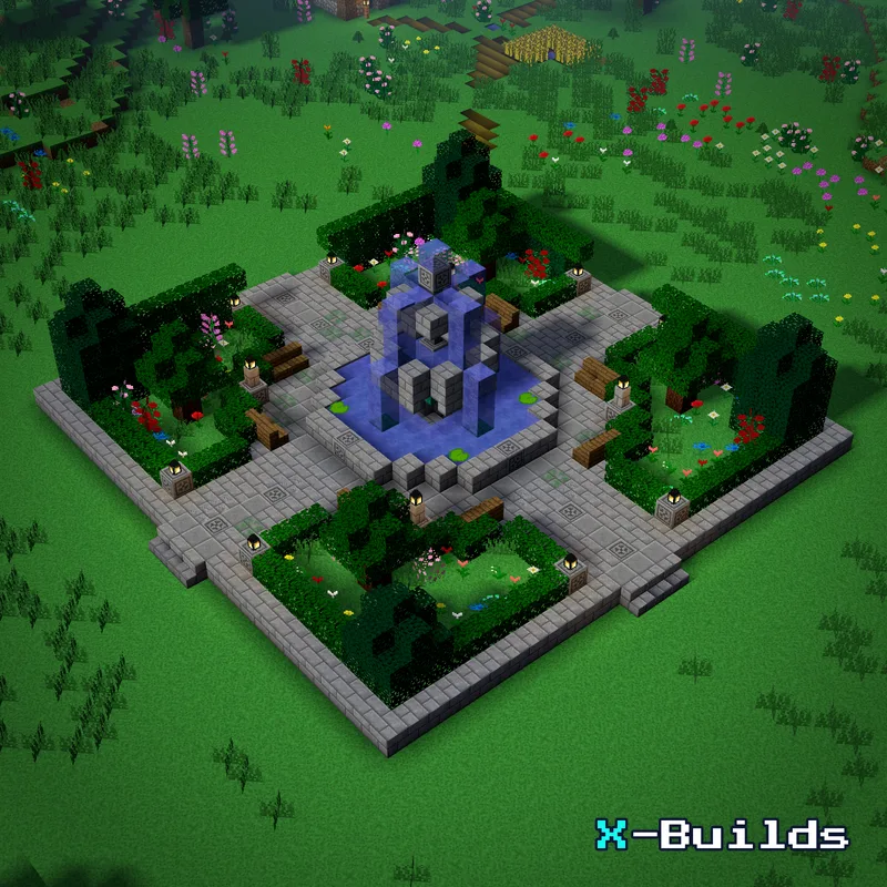 Fountain Garden, a Minecraft garden build