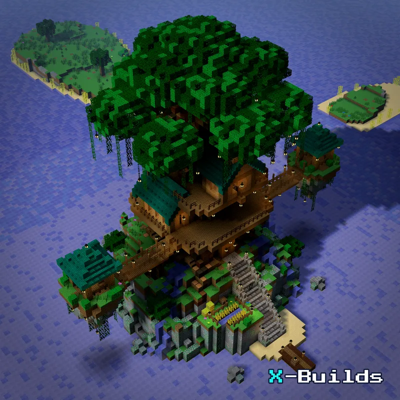 Giant Tree Island, a Minecraft base build