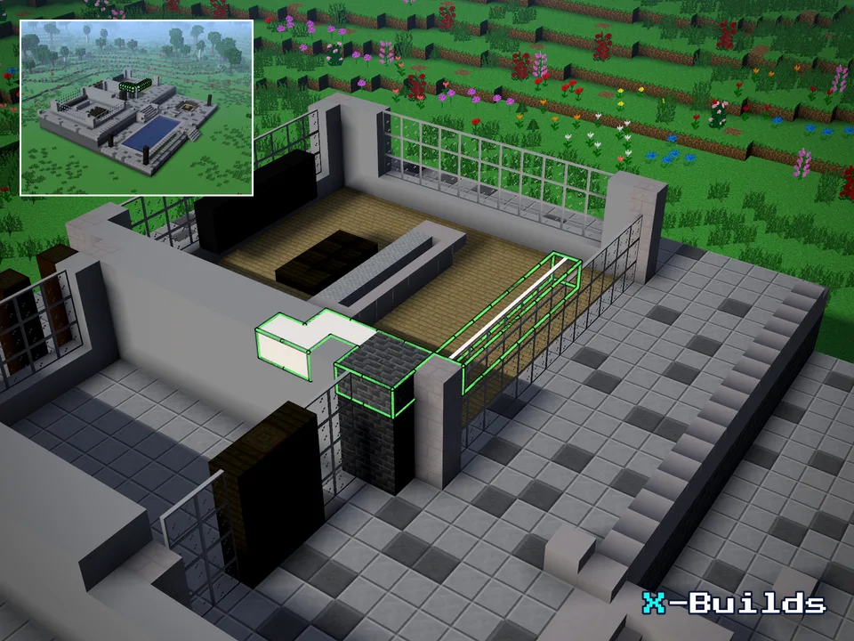 Step 226 of the Modern Luxury Villa Minecraft build: Walls · Layer 9 (part 9 of 12)