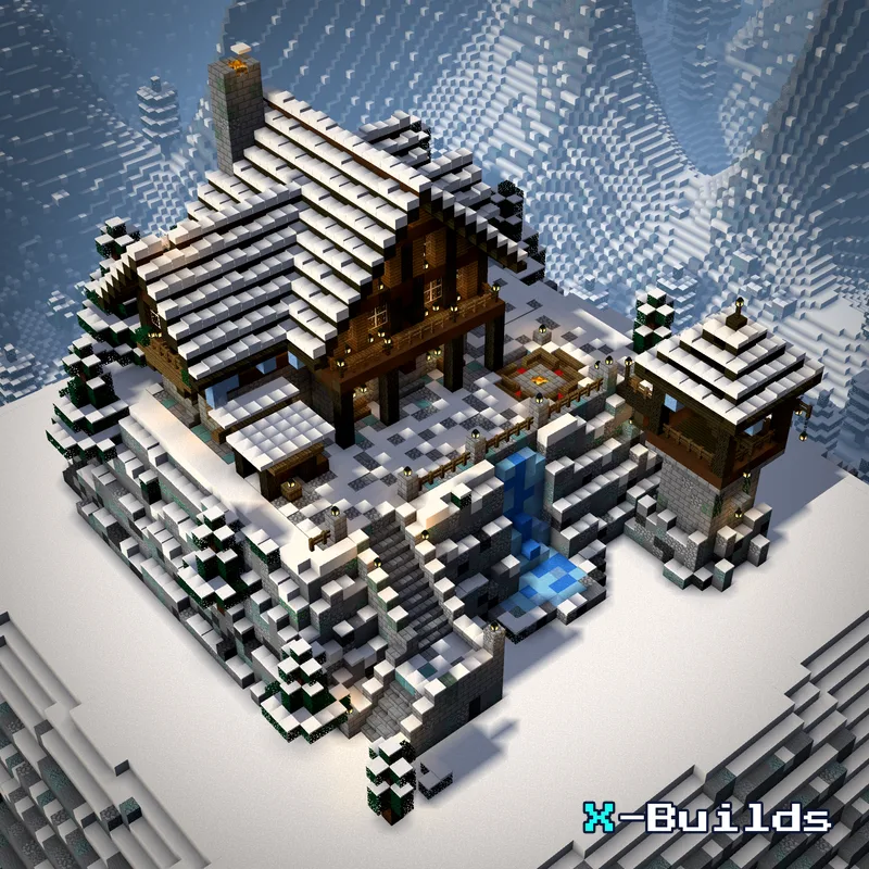 Snowy Mountain Chalet, a Minecraft house build