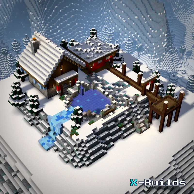 Snowy Mountain Hot Spring Camp, a Minecraft house build