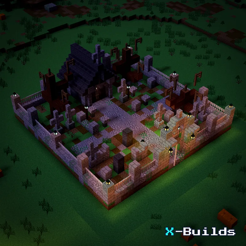 Spooky Graveyard, a Minecraft decoration build