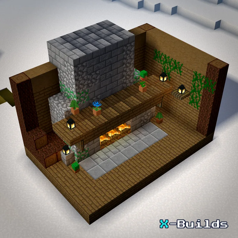 Stone Fireplace, a Minecraft furniture build