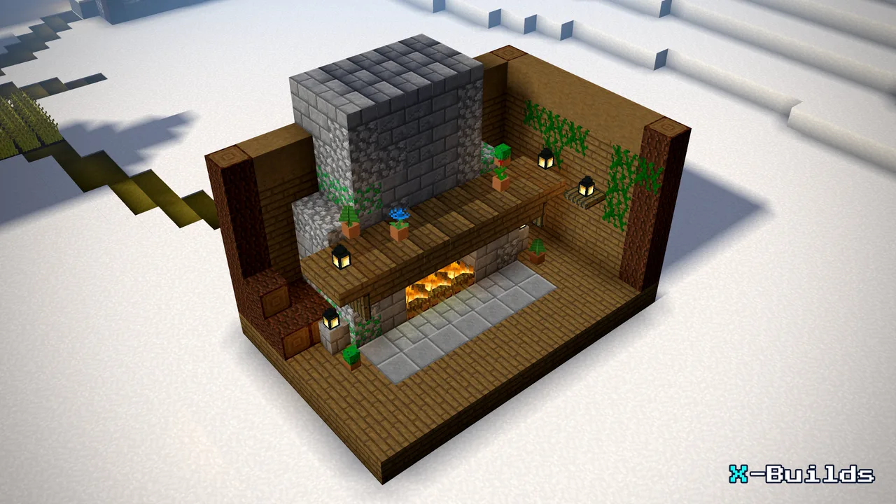 The Stone Fireplace, a Minecraft furniture build